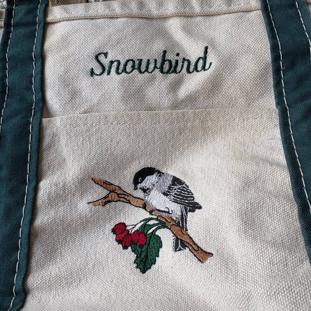 L.L. Bean Small Boat & Tote Green Chickadee Embroidered Snowbird USA Nautical - Picture 3 of 11